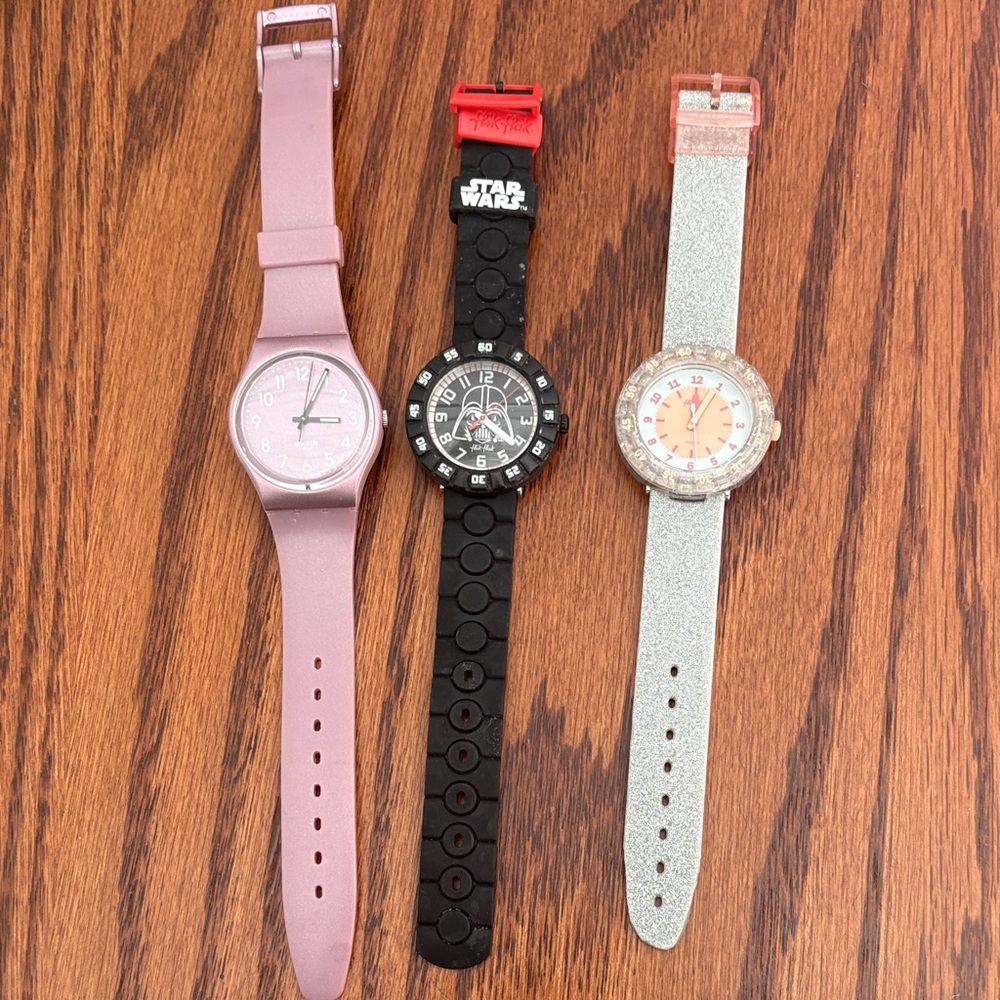 Set of Three Kids' Watches - Pink, Black Star Wars, Silver Glitter